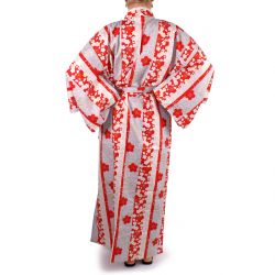 Kimono in cotone rosso giapponese, TATESHIMA-NI-SAKURA, rosso