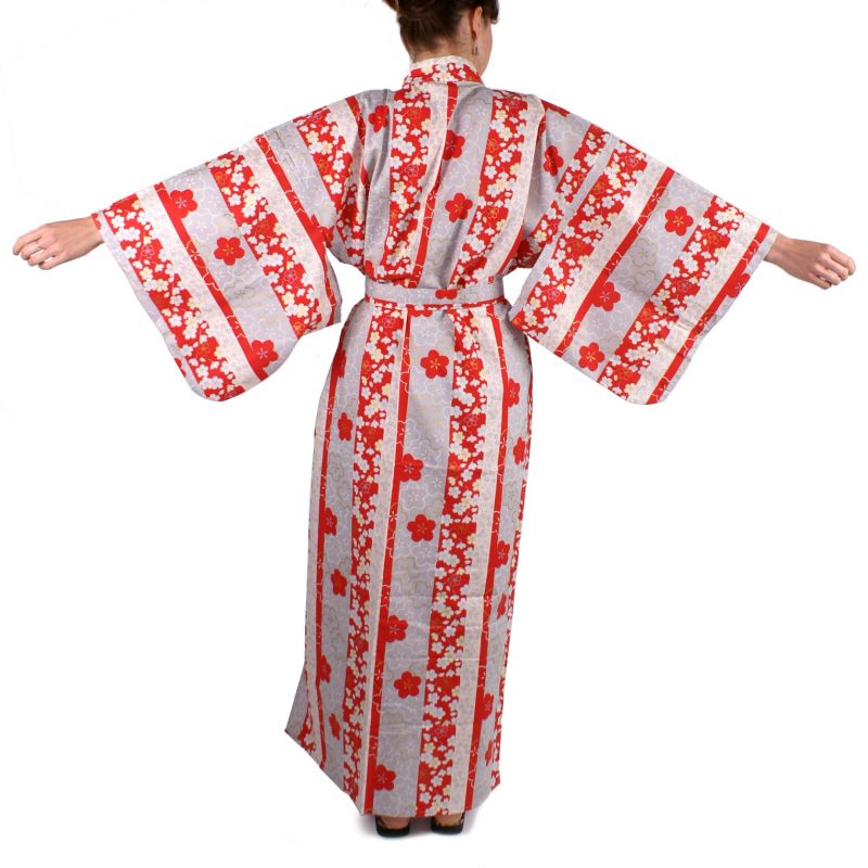 red cotton kimono Women TATESHIMA-NI-SAKURA