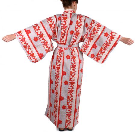 Japanischer roter Baumwoll-Kimono, TATESHIMA-NI-SAKURA, rot