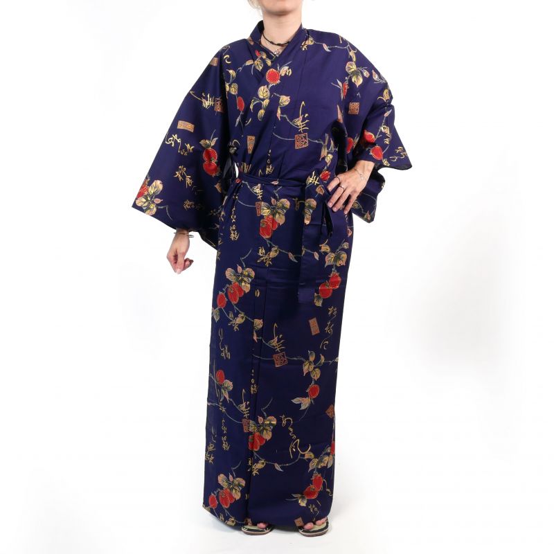 Blue cotton kimono for women - KAKI