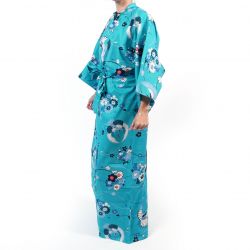 Blauer Baumwollkimono für Frauen - MARU NI TSURU