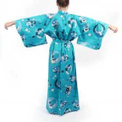 Blauer Baumwollkimono für Frauen - MARU NI TSURU