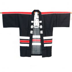 Japanese haori black and red kanji pattern "the best" in cotton - ICHIBAN