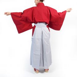 Kendogi e Hakama in cotone giapponese rosso e grigio - SAMURAI SET