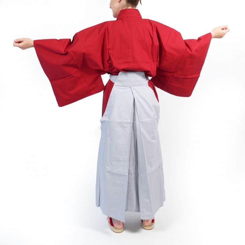 Japanese red and gray cotton Kendogi and Hakama - SAMURAI SET