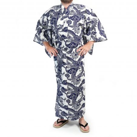 Kimono happi de algodón azul tradicional japonés con patrones de cadenas  para hombre