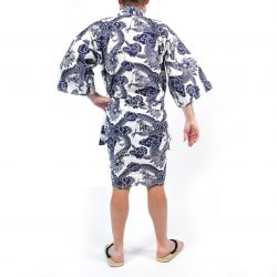 Happi Japanese blue and white dragon pattern cotton kimono for men - RYU NO CHIKARA