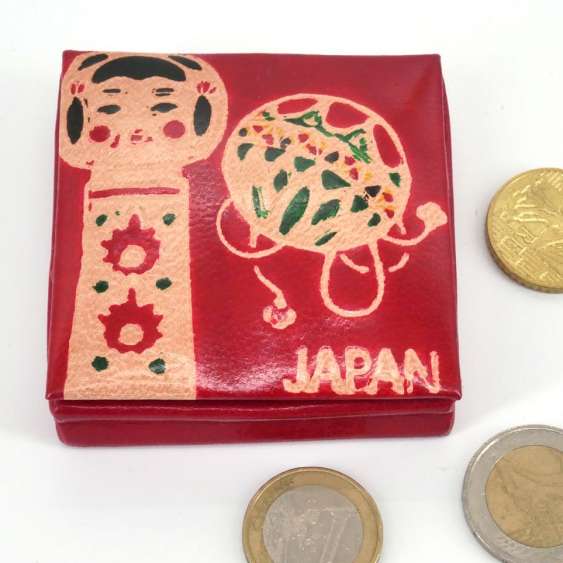 Japanese style leather wallet, KOKESHI, red