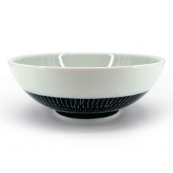 Cuenco de ramen japonés de cerámica, blanco y azul, patrón de espiral - RASEN