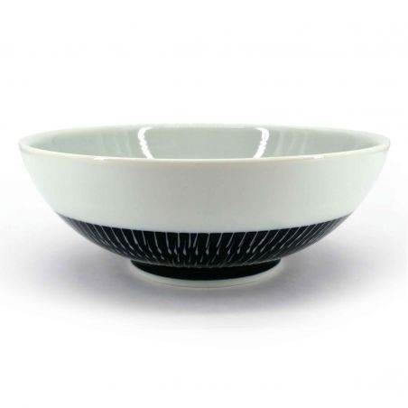 Japanese ceramic ramen bowl, white and blue, spiral pattern - RASEN
