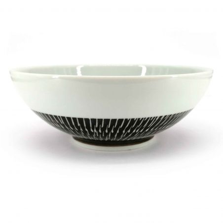Ciotola di ramen in ceramica giapponese, bianca e marrone, motivo a spirale - RASEN