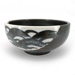 Japanese ramen bowl in brown ceramic black waves - NAMI