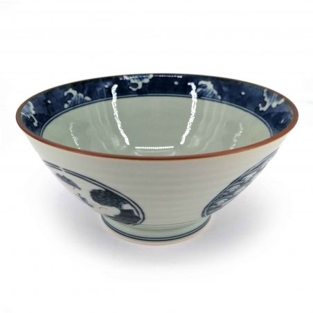 Japanese ceramic ramen bowl, blue, waves universe - NAMI