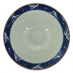 Japanese ceramic ramen bowl, blue, waves universe - NAMI