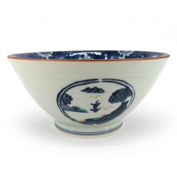 Japanese ceramic ramen bowl, blue, waves universe - NAMI