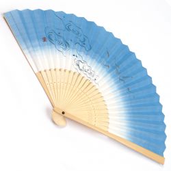 ventaglio giapponese fatto di carta e bambù, MEDAKA, blu