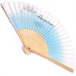 japanese fan made of paper and bamboo, FUNBITO, blue