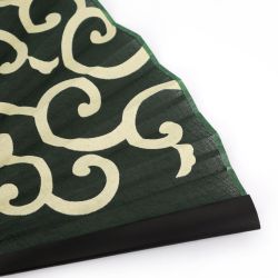 Ventaglio verde giapponese in cotone e bambù con motivo arabesco - KARAKUSA - 22,5 cm
