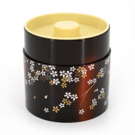 Boîte à thé japonaise noire en résine motif fleurs de cerisier - MIYABI SAKURA - 150g