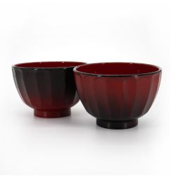 Japanese black and red bowl duo in imitation wood resin - KIKUBORI BOKASHI - 10.9cm
