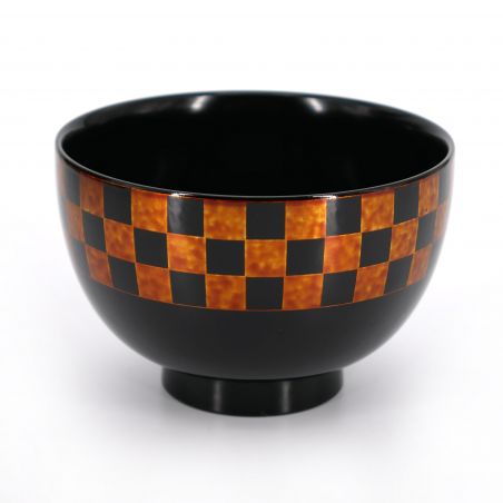 Japanese black and red resin bowl duo with checkerboard pattern - ICHIMATSU - 11x7.2cm