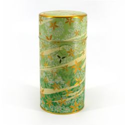 Japanese metal tea box, HANA ASOBI, green