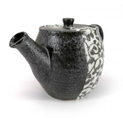 Teiera in ceramica giapponese con filtro rimovibile, nero e arabeschi - ARABESUKU