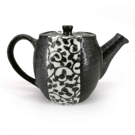 Tetera japonesa de cerámica con filtro extraíble, negra y arabescos - ARABESUKU