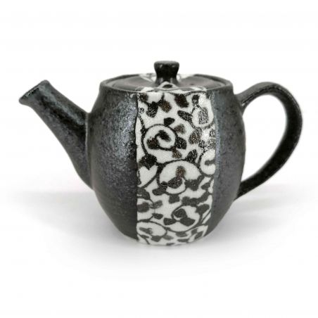 Teiera in ceramica giapponese con filtro rimovibile, nero e arabeschi - ARABESUKU