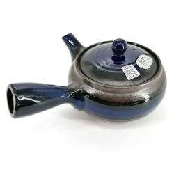 Japanese kyusu teapot in brown and blue ceramic - BURUENAMERU