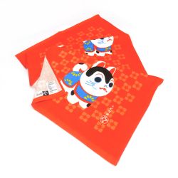 Serviette de bain rouge en coton japonais - HARIKO INU - petit chien - 50 x 100 cm