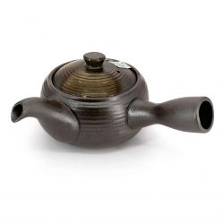 Japanese kyusu teapot in brown and green ceramic - RAITOGURIN