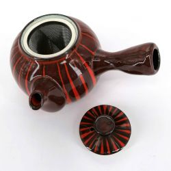 Tetera japonesa de cerámica kyusu con filtro extraíble e interior esmaltado, rojo bicolor - AKAI SEN