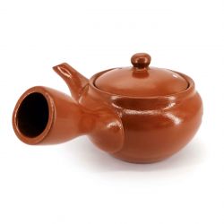 Japanese kyusu ceramic teapot with integrated filter and enamelled interior, brown - SHIROI SAKURA