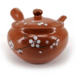 Japanese kyusu ceramic teapot with integrated filter and enamelled interior, brown - SHIROI SAKURA