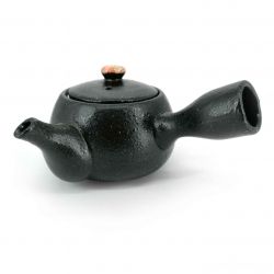 Tetera japonesa de cerámica kyusu con filtro e interior esmaltado, círculo floral negro - HANA NO WA