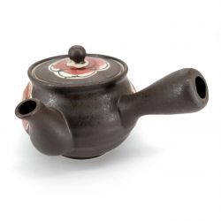 Tetera japonesa de cerámica kyusu con filtro e interior esmaltado, negro, flores grandes - OKINA HANA