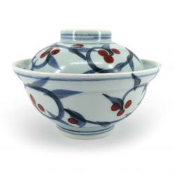 Japanese bowl with blue and white lid with red berries - AKAI BERI