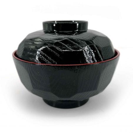 Ciotola in resina con coperchio, nero e rosso, motivi sakura dorati -  GORUDENPURAMU