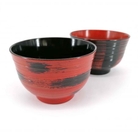 Duo of Japanese miso soup bowls in lacquered effect resin - MANZOKU