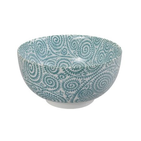 Bol japonais en céramique vert et blanc motif karakusa - MIDORI - 16cm