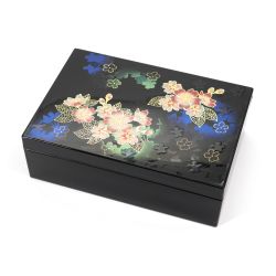 Black resin storage box with cherry blossom pattern - KIZAKURA - 16.5x11.5x5.3cm