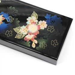 Scatola portaoggetti in resina nera con motivo a fiori di ciliegio - KIZAKURA - 21x8.5x3.3cm