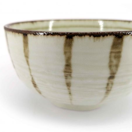 Japanese donburi bowl in beige ceramic with brown vertical lines - SUICHOKU-SEN