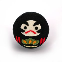 Bambola nera Okiagari Daruma in tessuto chirimen - OKIAGARI DARUMA - 4 cm