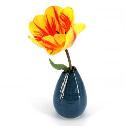 Japanese soliflore vase, blue, white vertical lines - GYO