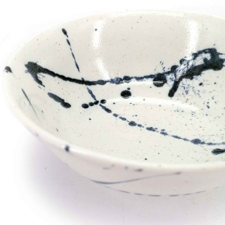 Bol à soupe japonais en céramique blanc et traits de pinceaux bleus - AOI SUPURASSHU - 15.5cm
