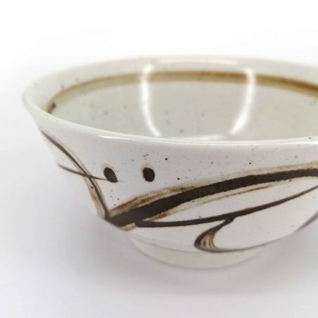 Japanese donburi bowl in beige ceramic with brown patterns - SENPU