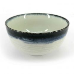 Japanese donburi bowl in white ceramic with blue border - KYOKAI