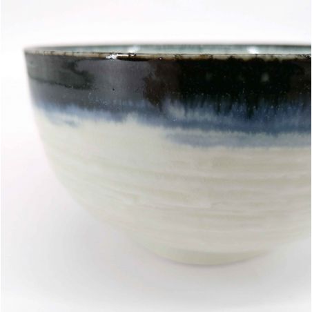 Bol donburi japonais en céramique blanc bordure bleue - KYOKAI - 12.5cm